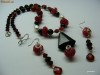 Set colier  si cercei argint 925  cu swarovski rubine onix si perle