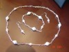 Set argint colier, bratara si cercei perle si cristale swarovski roz - bijuterii mireasa handmade