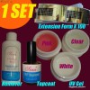 kit Profesional pentru unghii false cu gelu alb, roz transparent si alb transparent, Nr 1, cleanser plus, 100 sabloane, finish + 1 Primer uv