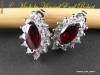 Cercei  Elegance, Granat si topaze Pear placati cu Aur Alb 18K, 17mm, 3.3gr,