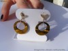Cercei aur 14K, 2.8g, model DROP ornati cu 14 BRILIANTE si TIGER-EYE !!!