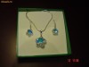 Set foarte frumos din argint format din colier si cercei cu cristale swarovski flower Crystal AB (Aurora Borealis) - bijuterii mireasa