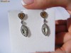 Cercei designer aur 14K, 3.5g, model cocktail ornati cu 80 DIAMANTE, AMETISTE verzi si CITRINE !!