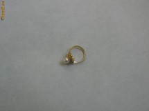 inel din aur galben 14 k cu perla naturala si diamante foto