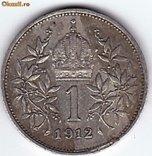 Austria Ungaria 1 KRONE/COROANA/KORONA argint 1912 VF+