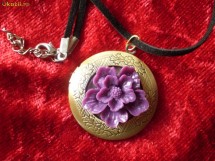 minunat MEDALION rotund port foto bronz - floare violeta R6 foto