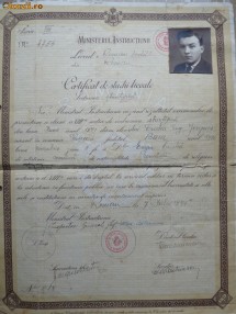 Certificat de studii liceale , Liceul  Roman Voda , Roman ,1941 foto