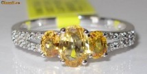 Inel aur alb montura 1.12ct SAFIRE galbene si DIAMANTE foto