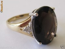 Superb inel din aur 4,2g cu pietre naturale cuartz foarte mare (7ct) si diamante, NOU foto