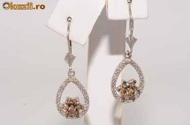superbi cercei aur alb 14K diamante naturale cognac si albe 0.60CT f ieftini foto