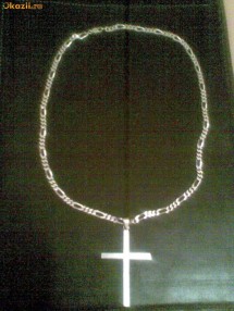 Lant Argint Finut si Elegant + Cruce atasata la el, 50 grame ,60 cm lungime foto