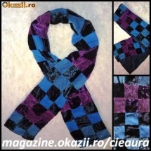 FULAR ESARFA SAL FASHION de DAMA PATRATELE DIFERITE CULORI (MOV, GRI PETROL, ALBASTRU) si MATERIALE ( CATIFEA, STOFA, REIAT) foto