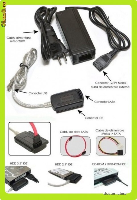 ADAPTOR PROFESIONAL SATA IDE USB  HDD DVD-RW LAPTOP PC foto mare