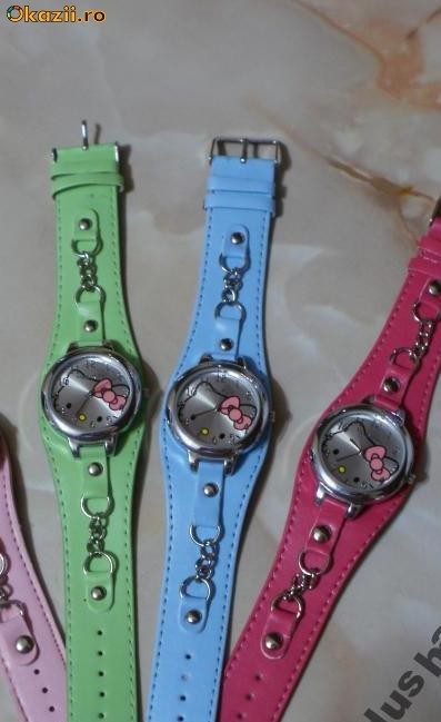 Ceas Hello Kitty curea piele - BLEU foto mare