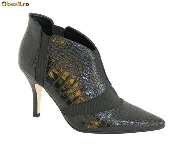 Botine din piele , negre ,pentru femei , Buffalo (9868-249 BLACK) REDUCERE EXCEPTIONALA DE PRET foto mare
