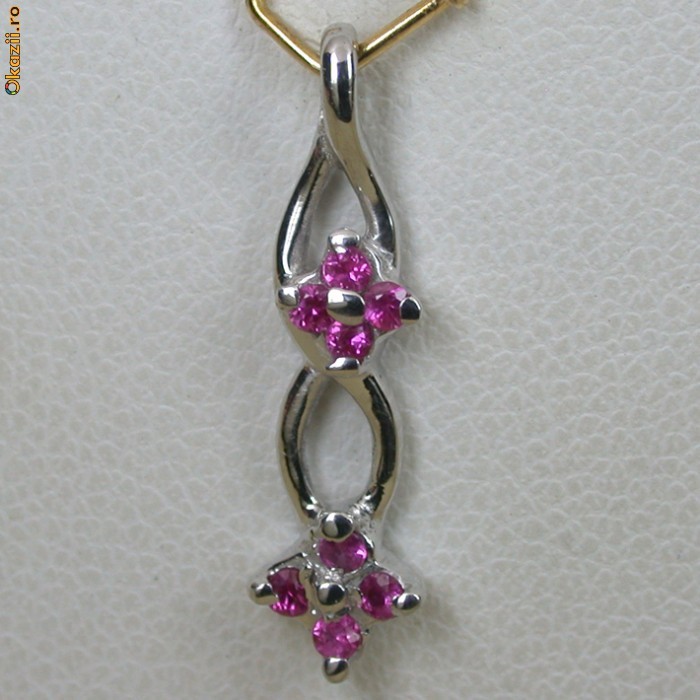 pandantiv aur alb 14K cu rubine naturale 0,23CT finut si frumos foto mare