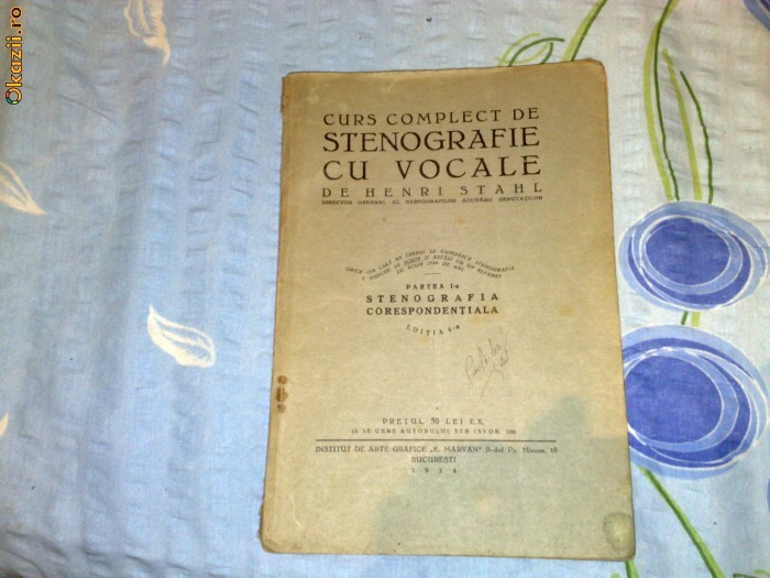 Curs complect de Stenografie cu vocale - Henri Stahl 1934 foto mare