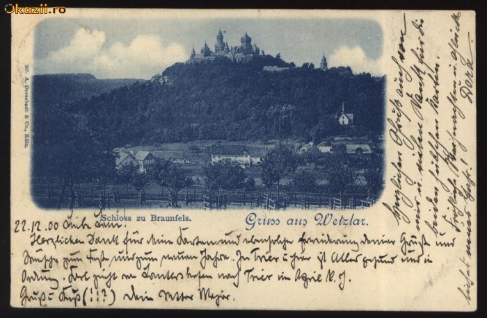 Gruss aus Wetzlar , circulata la Bucuresti , 1900 , goarna , clasica foto mare