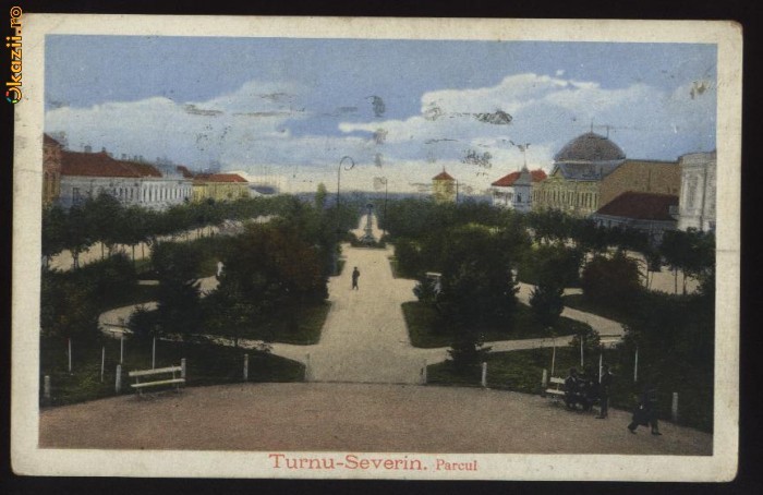 Turnu Severin , parcul , circulata ,1916 , deosebita . foto mare