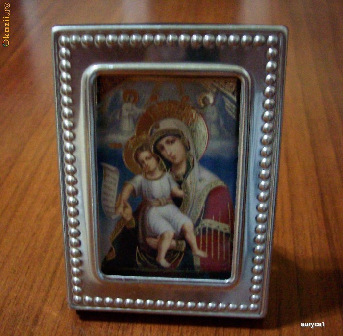 Iconita ruseasca cu rama metalica argintata foto mare