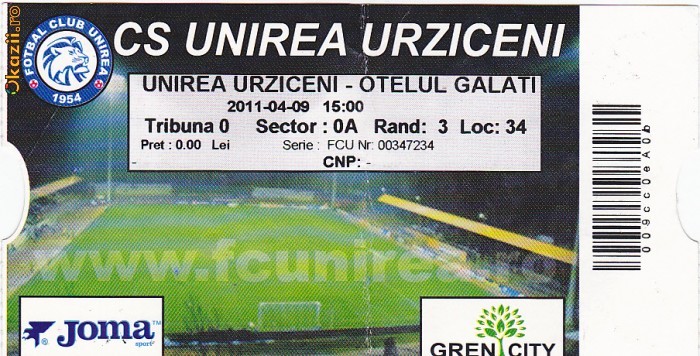 Bilet fotbal Unirea Urziceni - Otelul Galati 9 aprilie 2011 foto mare
