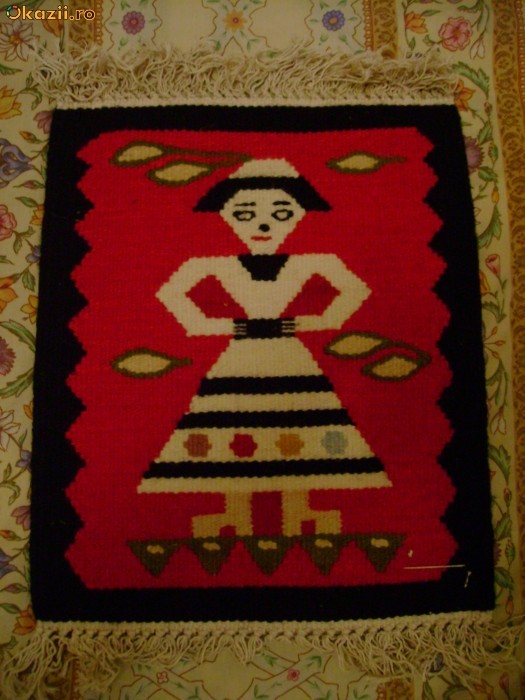 Covor motiv traditional Tismana Romania Topoloveni original foto mare