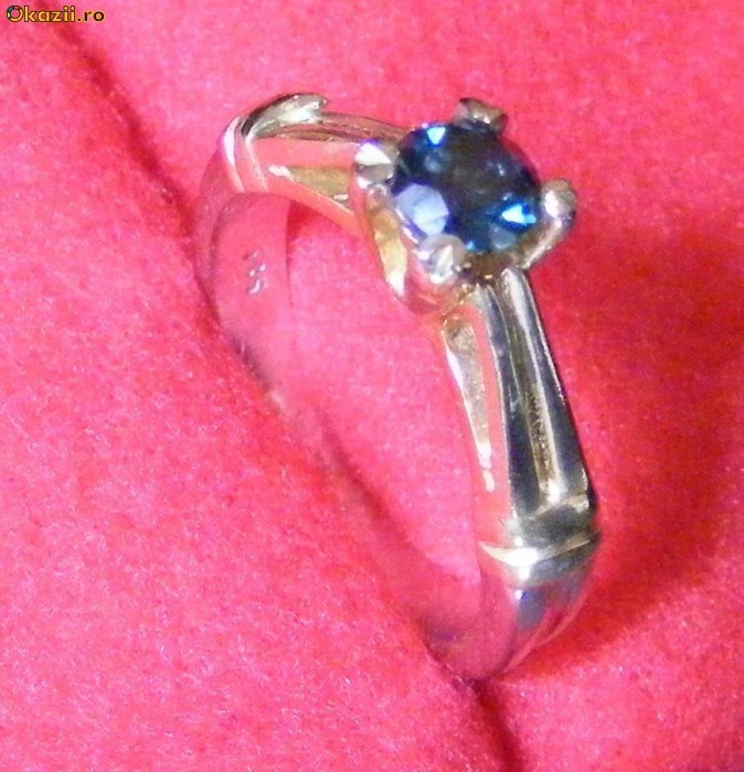 Inel cu diamant albastru 0,47 ct. aur alb + galben ++ REDUCERE foto mare