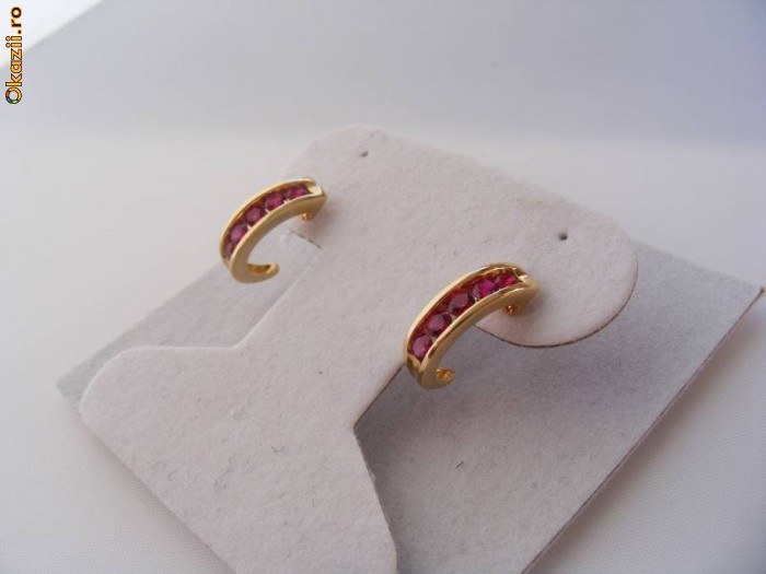 Cercei aur 14K, 2.7g, model semicerc cu 10 RUBINE briliant de 2,5 mm foto mare