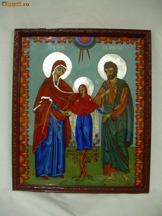 ICOANA PE STICLA SF. IOACHIM SI ANNA CU FECIOARA MARIA foto mare