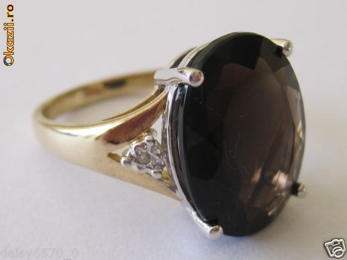 Superb inel din aur 4,2g cu pietre naturale cuartz foarte mare (7ct) si diamante, NOU foto mare