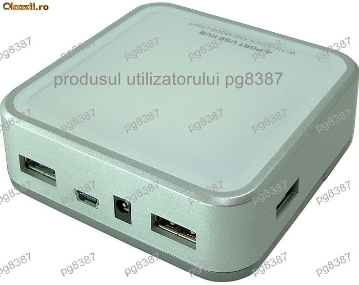 Hub USB cu 4 porturi, ceas si lumina de fundal-4224 foto mare