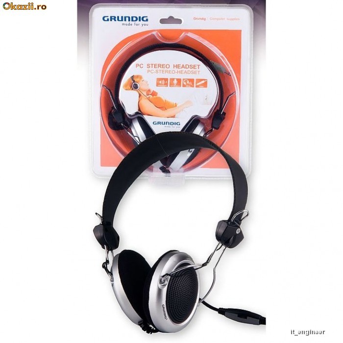 Casti GRUNDIG Mari cu Microfon, Stereo, Silver/Black, Control Volum + Mic. pe cablu, Garantie 2Ani ! foto mare