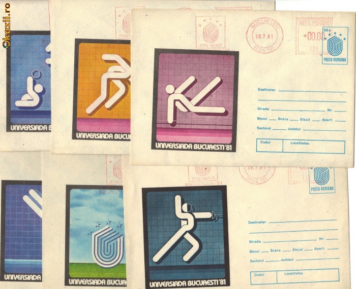 Set Intreguri postale Universiada 1981, necirculate, cu stampila mecanica foto mare
