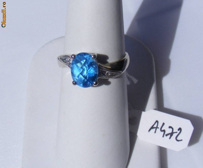 Inel aur alb 14K, 3.3g, ornat cu TOPAZ Swiss de 2CT si 6 BRILIANTE foto mare