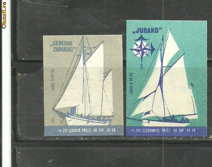 1904* POLONIA - ETICHETE CUTII DE CHIBRITURI tema CORABII, IAHTURI, 2 BUCATI DIFERITE foto mare