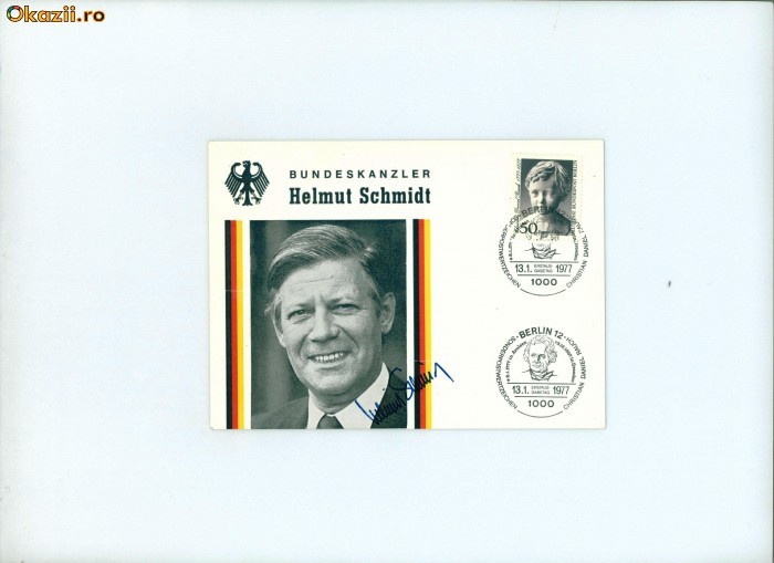 MAXIMA CU SEMNATURA IN ORIGINAL A UNUI PRESEDINTE GERMAN-HELMUT SCHMIDT foto mare