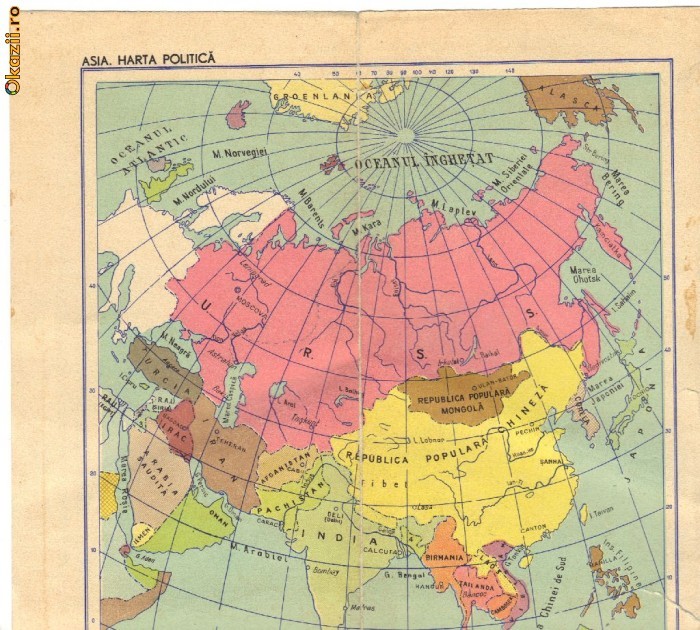 Harta politica America de nord si Asia (Fata - verso) 1961 foto mare