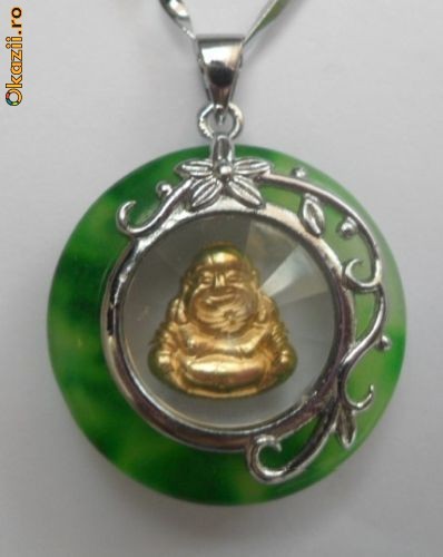 pandativ  Buddha amuleta din jad + lant foto mare