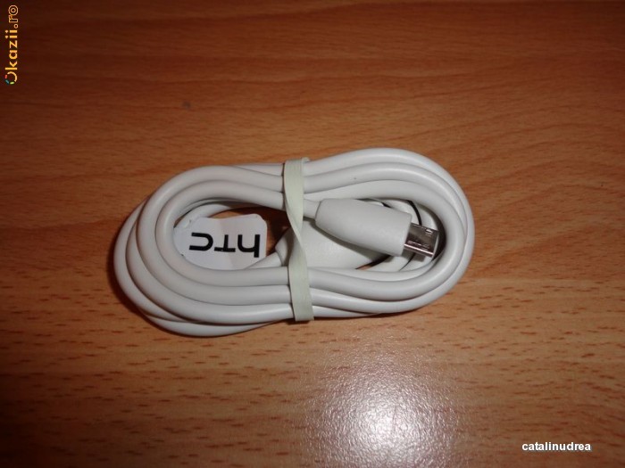 Cablu Date Micro USB HTC Evo original Alb Desire HD2 Sensation Wildfire foto mare