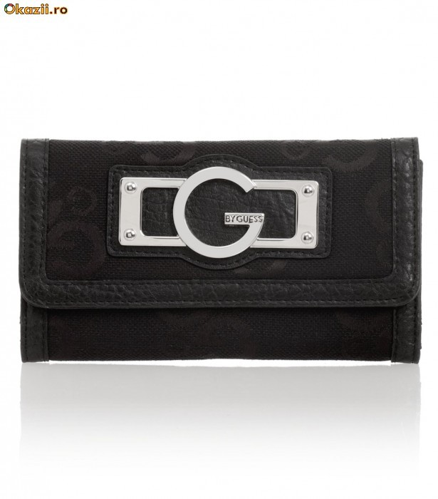 Portofel dama GUESS Aerin Shine Slim Clutch negru foto mare