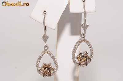 superbi cercei aur alb 14K diamante naturale cognac si albe 0.60CT f ieftini foto mare