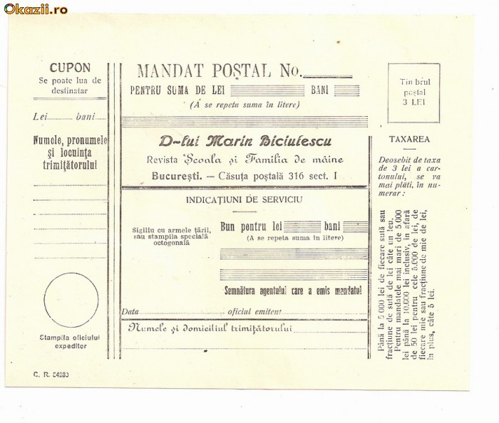 MANDAT POSTAL-REVISTA ''SCOALA SI FAMILIA DE MAINE'' foto mare