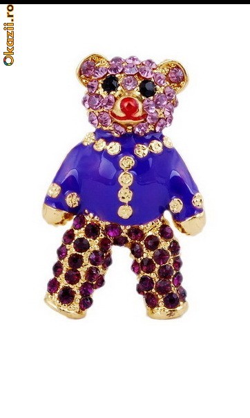 Brosa ursulet placata cu aur galben 18K si cristale Swarovski foto mare