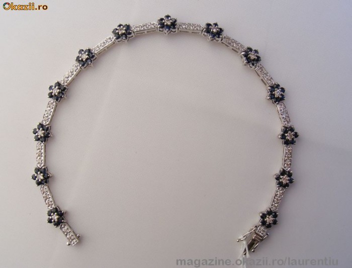Bratara designer aur 14K, 9.2g, model floral incantator ornata cu 2.16 CARATE SAFIRE si BRILIANTE !!! foto mare