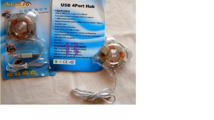 HUB MULTIPLICATOR USB 4 PORTURI PLUG AND PLAY PATRAT NOU foto mare