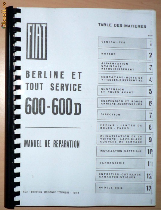 Manual de reparatii Fiat 600 - copie xerox - foto mare