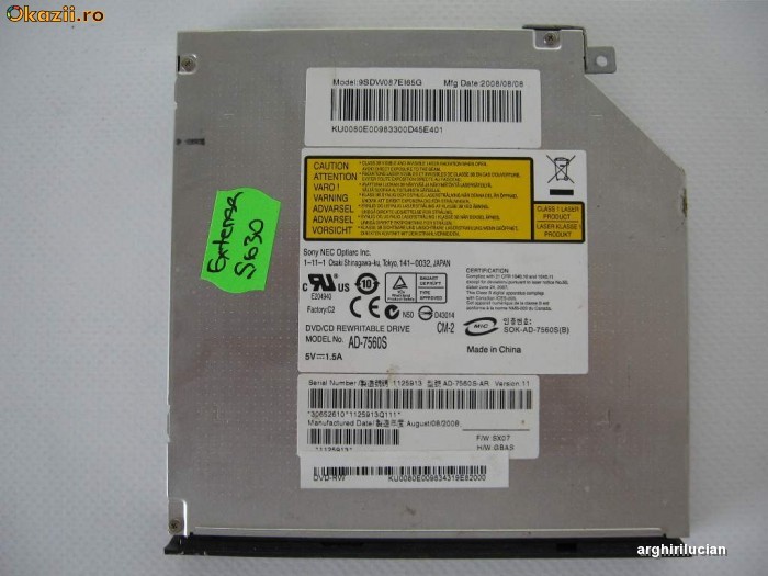 Unitate optica AD-7560S SATA DVD Burner DVD-RW Acer Extensa 5630 foto mare