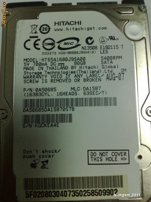 vand hdd 80 giga hitachi -ca nou -  fara probleme trimit peste tot - garantie foto mare