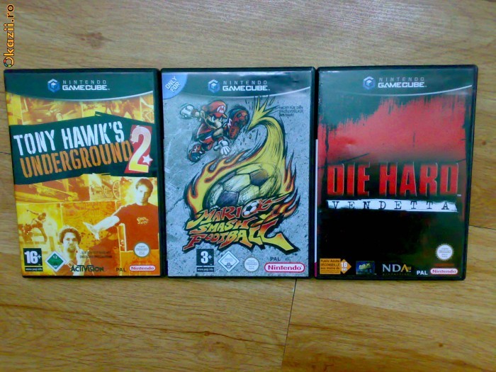 Vand 3 jocuri GAMECUBE:  MARIO SMASH FOOTBALL , DIE HARD: VENDETTA, Tony Hawk`s - underground 2 foto mare
