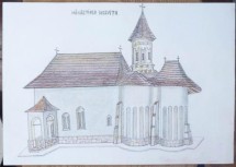 Manastirea Sucevita , desen de Lelcu , pictor de biserici , semnat foto
